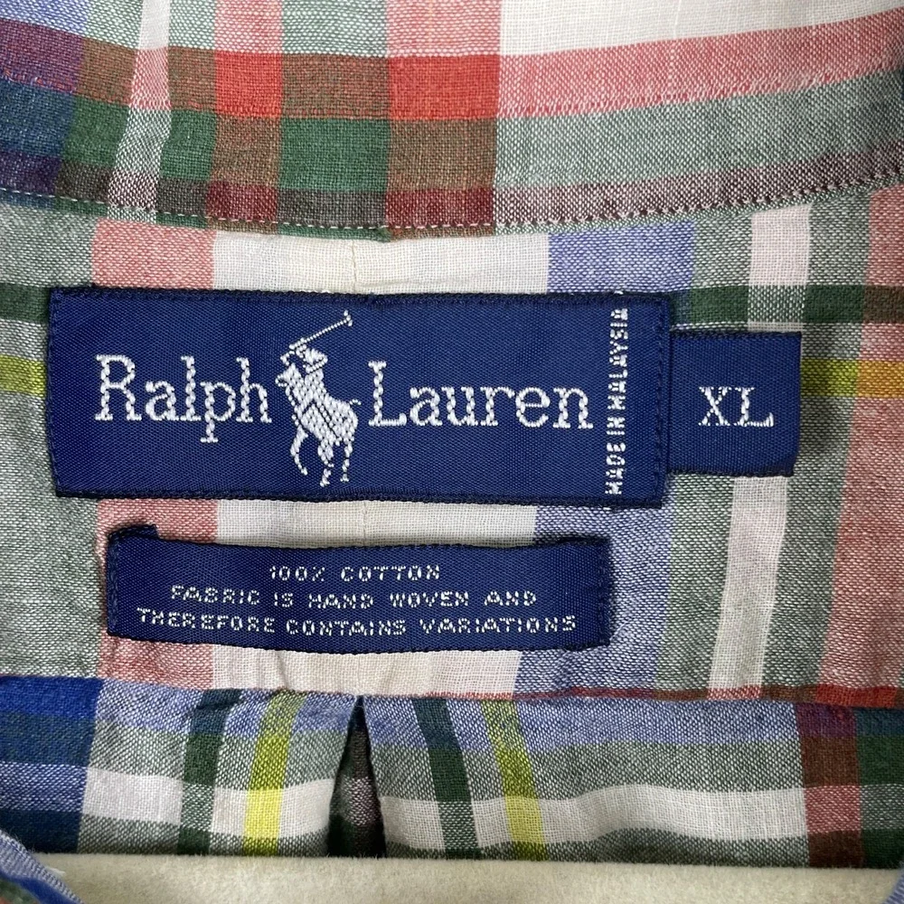 Ralph Lauren Vintage Plaid‎ Button Down Shirt Men's XL Classic Fit Retro 90s